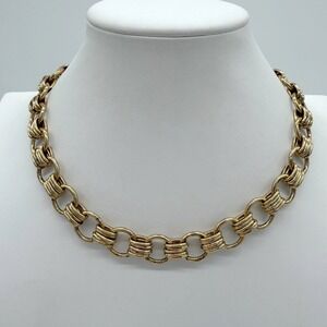 Vintage‎ Gold Tone Coil Wrapped Link Necklace Chunky Retro Statement Chain